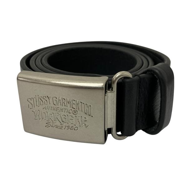 stussy オーストリッチ型押し レザーベルト ブラック S/M ステューシー STUSSY（ステューシー） stussy WORKGEAR BUCKLE BELT カウレザー
