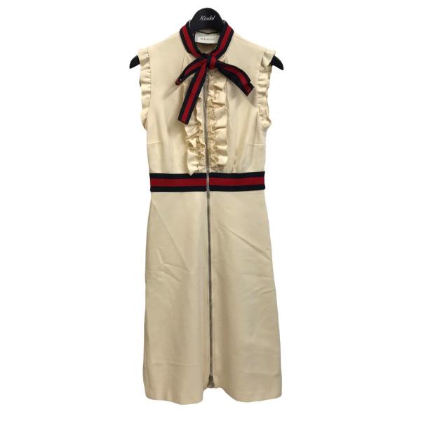 美品✨️GUCCI ウェブライン ボウタイ付きジャージードレス ジップアップ XS 美品✨️GUCCI ウェブライン ボウタイ付きジャージードレス