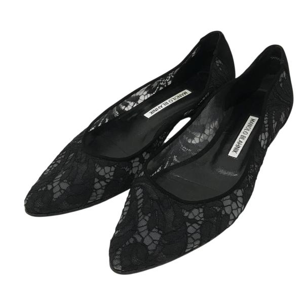 マノロブラニク　37 本革 マノロブラニク レザーパンプス スリングバック 黒 光沢あり