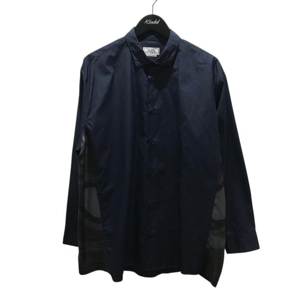 HERMES（エルメス） シルク切替シャツ ネイビー サイズ：17/43