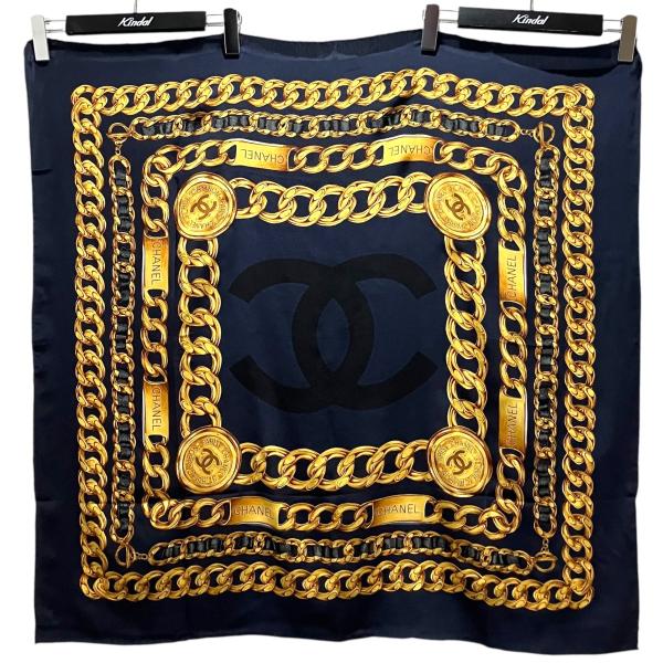 CHANEL（シャネル） シルクスカーフ ネイビー×イエロー : カインドオル