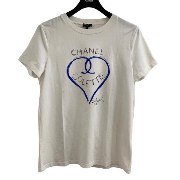 CHANEL ハートグラフィックTシャツ ホワイト×ブルー サイズ：M