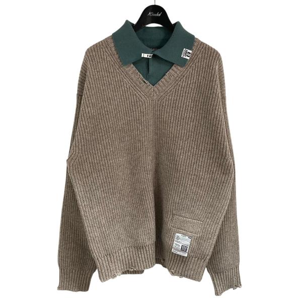 特価 MIHARAYASUHIRO　ミハラヤスヒロ　ダメージ加工ニット　44 MIHARA YASUHIRO(ミハラヤスヒロ) ダメージ加工ポロレイヤード
