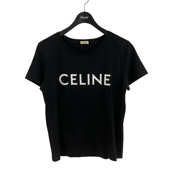 【正規品】CELINE ブラック　ロゴTシャツ CELINE（セリーヌ） ロゴプリントTシャツ ブラック×ホワイト サイズ：M