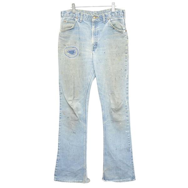 古着 70s USA製 Lee ヒゲ 縦落ち ブルー ストレッチ デニム パンツ 