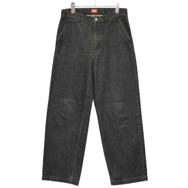 美品 PAPAS パパス ワイド テーパード デニム パンツ ジーンズ レザー