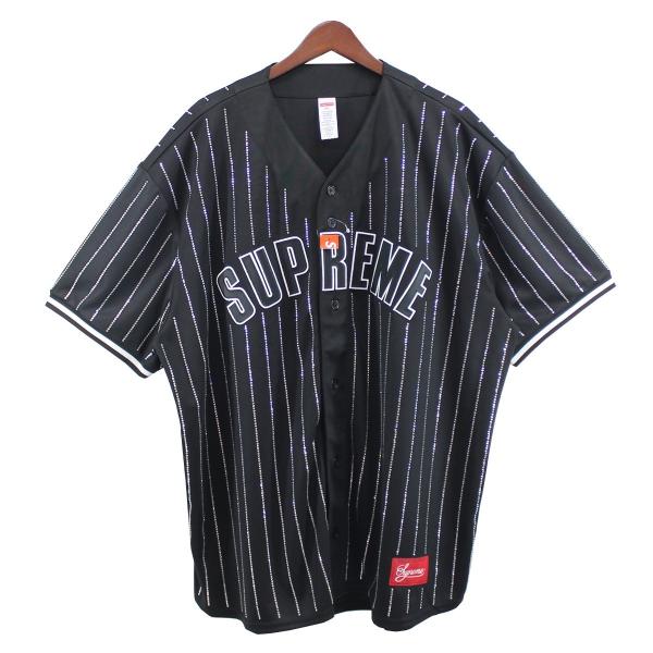 値下げ】SUPREME 22SS Rhinestone Stripe Baseball Jersey ロゴベース