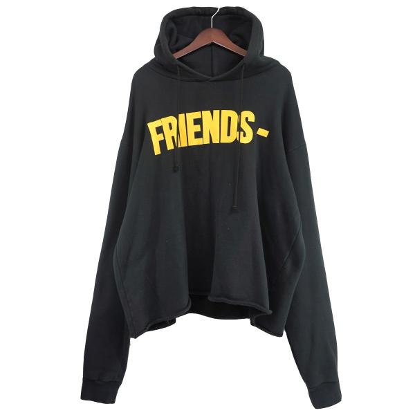 【週末SALE☆】ヴィーロンFRIENDS-ロゴ ブラックパーカー VLONE（ヴィーロン） 【値下げ】VLONE FRIENDS HOODIE 裾カットオフ