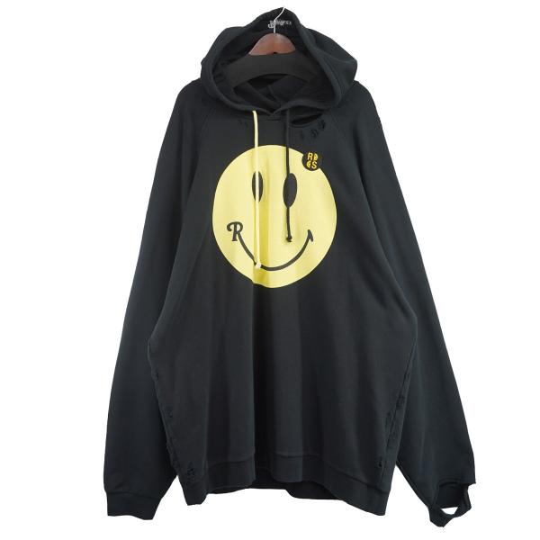 RAF SIMONS 22AW デストロイ加工 スマイリー パーカー 黒S RAF SIMONS 22AW SMILEY デストロイ 加工 パーカー 黒S RAFSIMONS