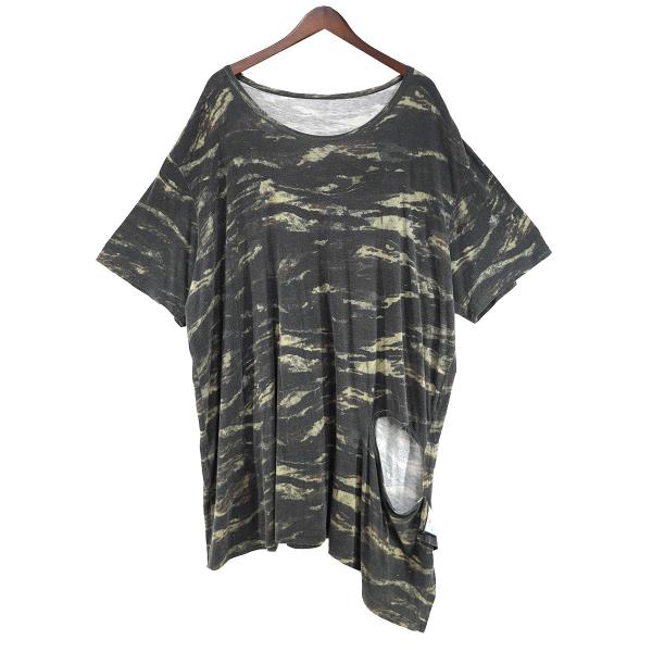 【値下げ】GROUND Y 24SS Zebra Pattern Cotton／Modal Left Opening Short Sleeve T コ