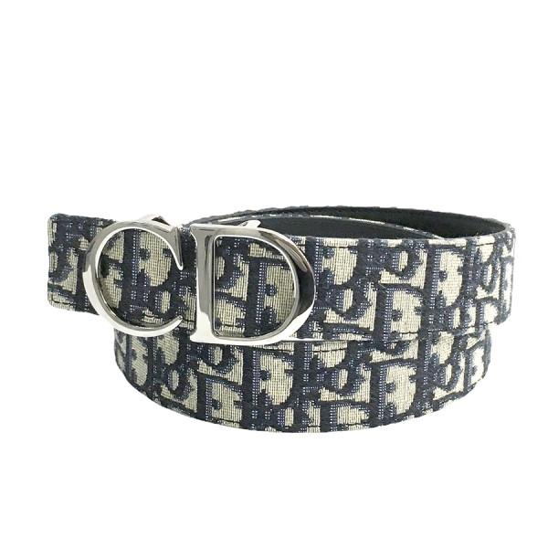 Christian Dior CDロゴバックル トロッター ベルト ネイビー×ベージュ