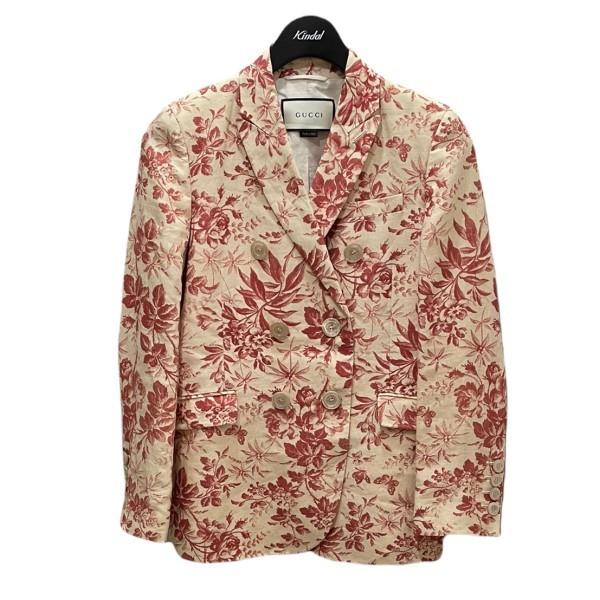 GUCCI ボタニカル柄ダブルジャケット キナリxレッド サイズ：38 