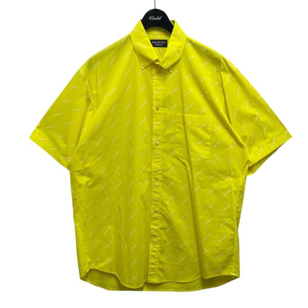【派手☆人気☆BALENCIAGA】黄色　柄　半袖シャツ B模様　サイズL BALENCIAGA バレンシアガ Over Logo Short Sleeve Shirt半袖