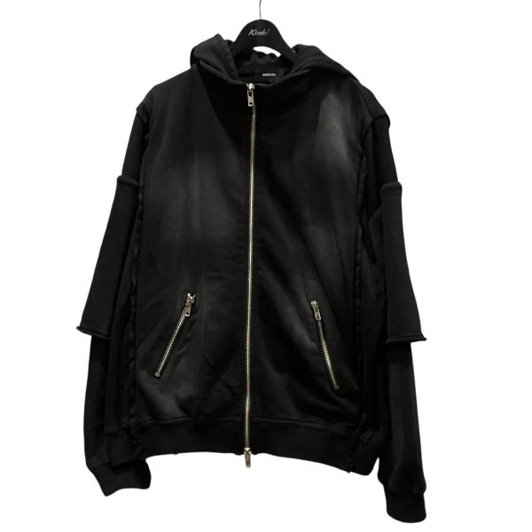 ブレス BREATH BLEACH LAYERED ZIP HOODIE ブリーチ加工レイヤードジップパーカー BR26SS-C5001 ブラック サ