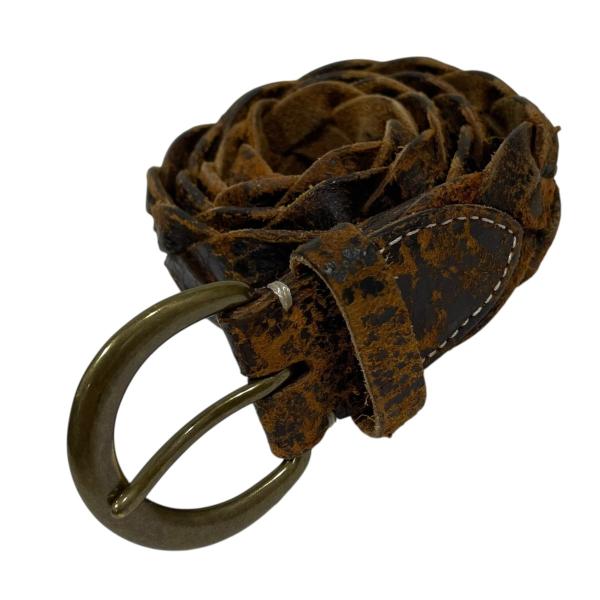 新品未使用RRL ブラウンレザーバックルベルト イタリア製 ビンテージ加工 RRL Ralph Lauren（ダブルアールエル） RRL ヴィンテージ加工編み込み