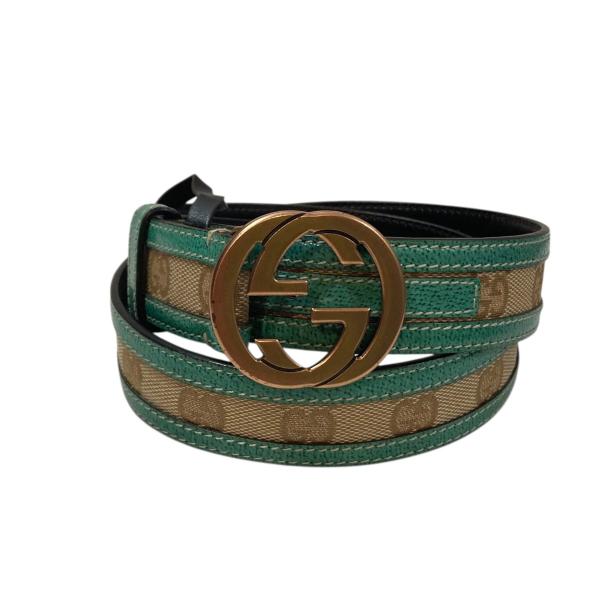 GUCCI（グッチ） レザーベルト 114874 ブラウン×グリーン