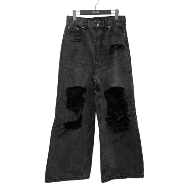 【値下げ】BREATH GRUNGE WIDE DENIM PANTS クラッシュ加工デニムパンツ BR24AW-P1007 グレー サイズ：M (E