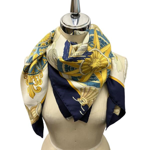 HERMES（エルメス） HERMES LAIR MARIN シルクスカーフカレ90 ネイビー
