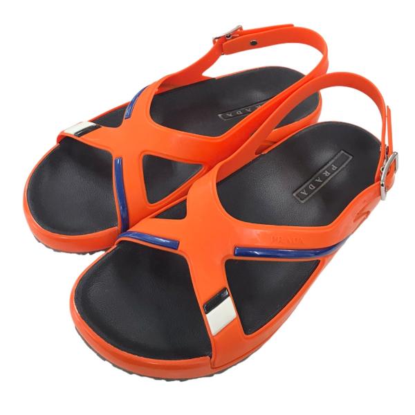 値下げ】PRADA クロスストラップラバーサンダル 4X3092 オレンジ 