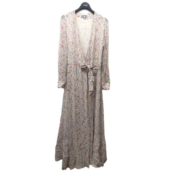 GANNI 【値下げ】GANNI フローラルプリントロングスリーブラップドレス 