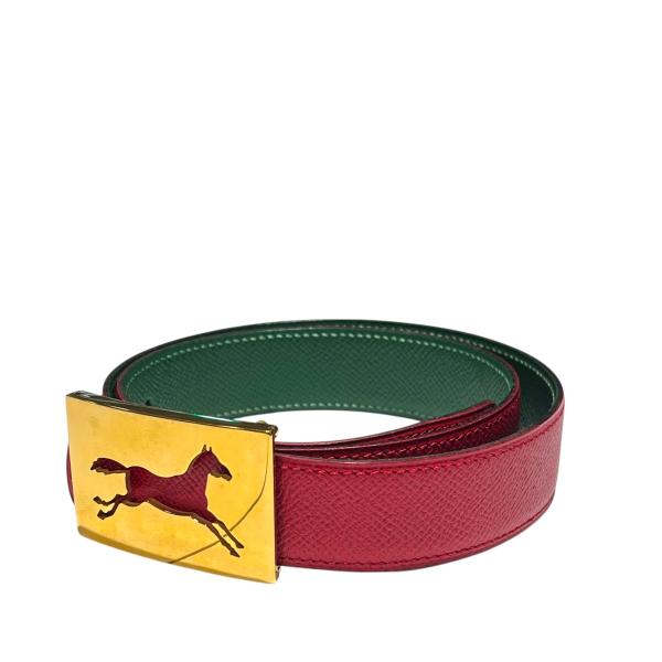 HERMES（エルメス） HERMES V刻印 レザーベルト レッド×グリーン