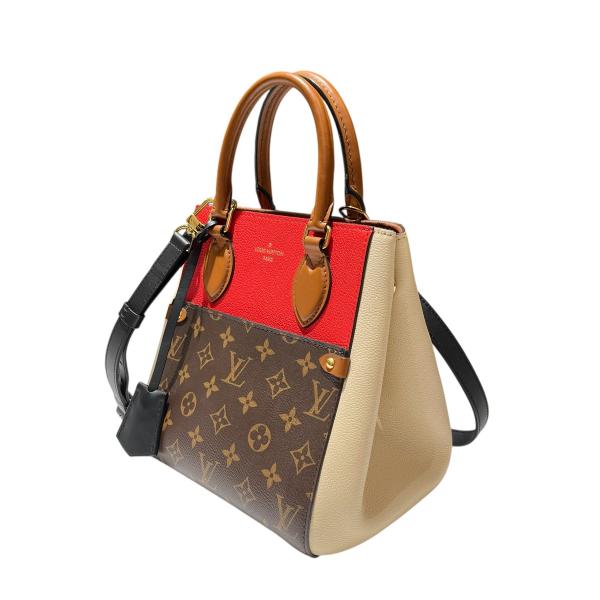 LOUIS VUITTON ルイヴィトン モノグラム フォールド トートPM 2WAYバッグ ハンドバッグ ショルダーバッグ アイボリー×レッド×ブラウン レザー M45389 ゴールド金具 LOUIS VUITTON ルイ・ヴィトン ハンドバッグ 