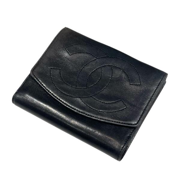 CHANEL（シャネル） デカココマーク ラムスキン 2つ折り財布 ブラック