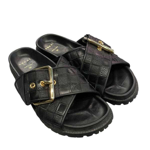 サカイ　サンダル sacai 【値下げ】sacai ワイドベルトクロスサンダル ブラック サイズ