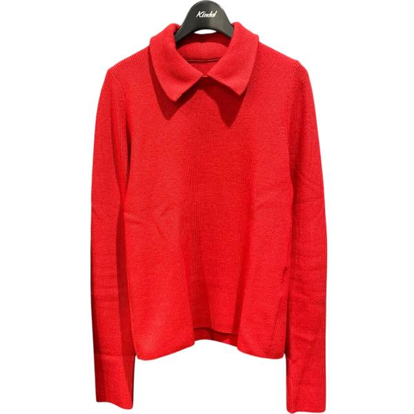 AK+1 ポロ襟片畦プルオーバーニット 64-15-0397-092 レッド サイズ