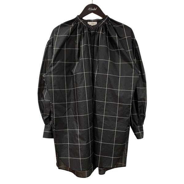 ハイク　シャツ　ロングシャツ　シャツワンピース　HYKE チュニックシャツ　長袖 HYKE（ハイク） HYKE 22SS PLAID GATHER SHIR 長袖シャツ ブラック