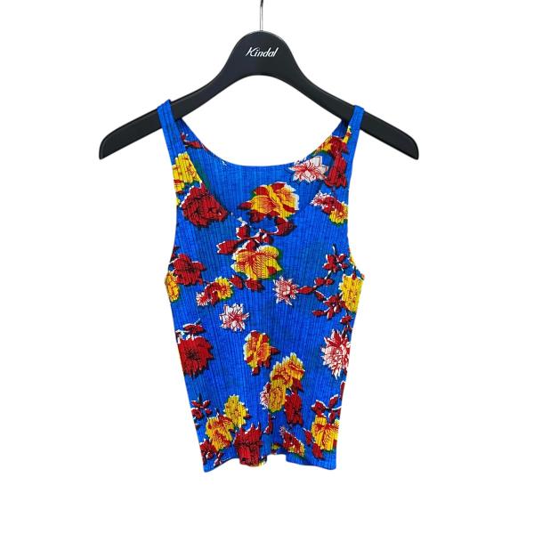 美品　プリーツプリーズ　PLEATS PLEASE トップス　タンクトップ　L PLEATS PLEASE（プリーツ プリーズ） 総柄プリーツタンクトップ ブルー