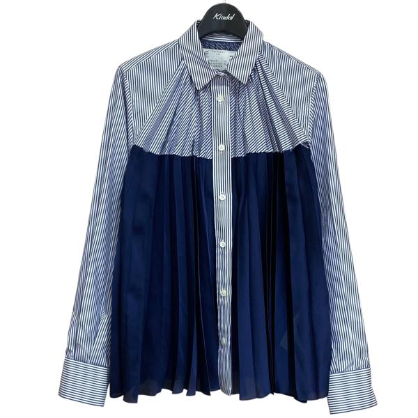 美品✨サカイ 変形シャツ バックプリーツ アシンメトリー 半袖ブラウス ネイビー sacai（サカイ） プリーツシャツ 22-05971 ネイビー サイズ：1