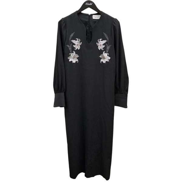 イコノロジー iCONOLOGY 百合刺繍長袖ワンピース 001-10 ブラック