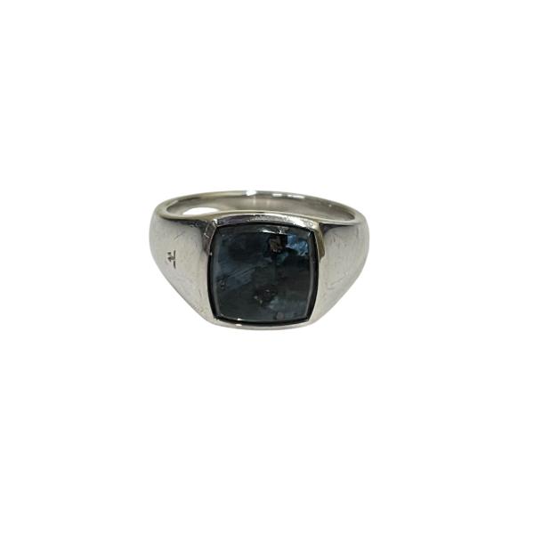 【値下げ】TOM WOOD Kay Ring Larvikite LARVIKITE スクエアストーンリング ネイビー サイズ：56 (広島パルコ店)
