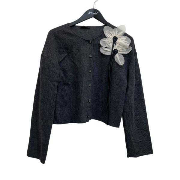 ZARA（ザラ） フラワーコサージュ ニットカーディガン グレー サイズ