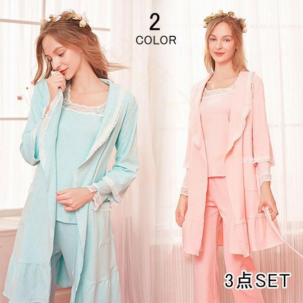 ネグリジェ ルームウェア 前開き 可愛い 部屋着 長袖 ローブ レース 春 秋 パジャマ 姫系 3点セット リボン 女性 ランジェリー 寝巻き セットアップ Www Unipymes Com