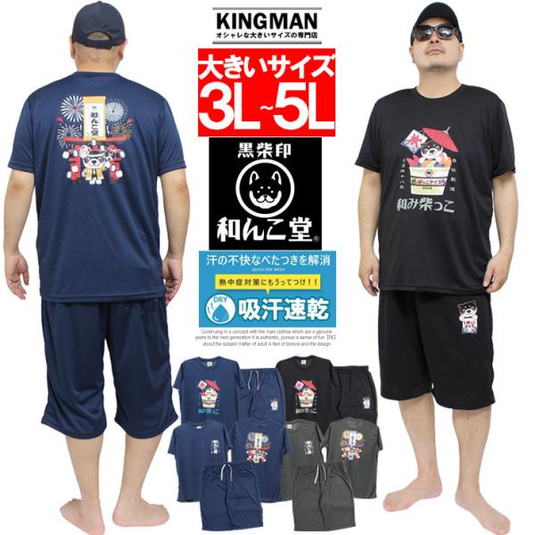 わんこ堂 セットアップ メンズ 大きいサイズ 上下セット ドライ メッシュ 半袖 Tシャツ ショートパンツ ルームウェア 和んこ堂 柴犬 キャラクター