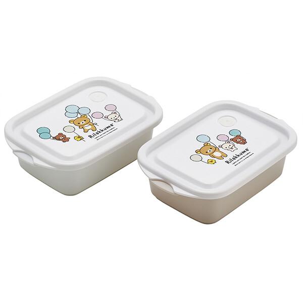 SKT-701177San-X リラックマ「ふわっと風船/抗菌シールボックス500ml 2個入」エアーバルブ付きでフタをしたまま電子レンジOKな保存容器の2個セット。銀イオン配合の抗菌仕様。スタッキングOKなので、フタを外して本体を重ねれば...