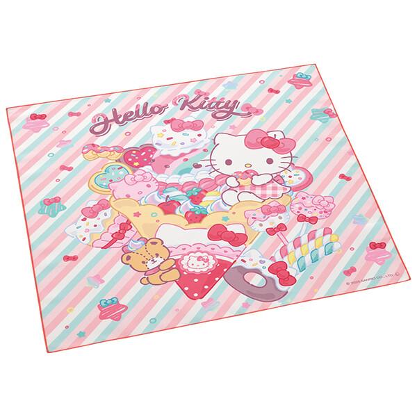 SKT-720628ハローキティ「Fancy Snacks Sweets/ランチクロス」お弁当箱を包むのにぴったりのランチクロス。子供やレディースのお弁当箱にちょうどいい大きさ。洗濯機で洗える。サイズ：約430×430mm■生産地：日本■素...