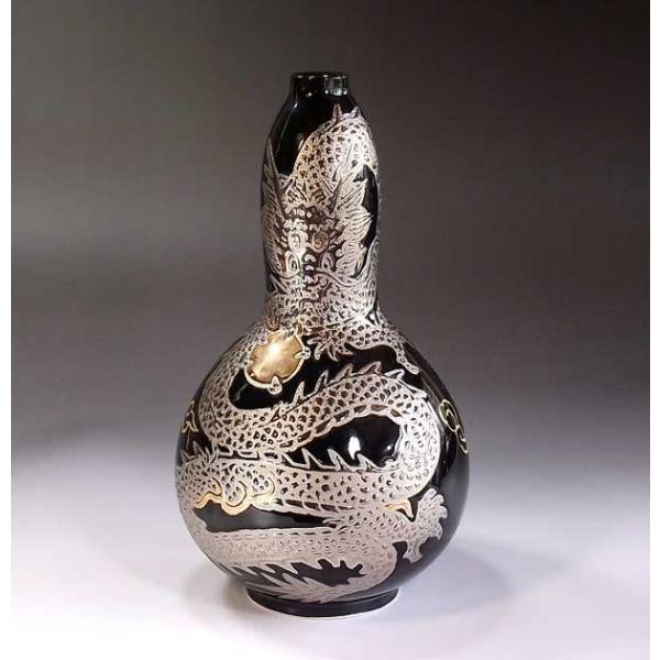 双龍、飛虎➖法蜋彩絵花瓶 天目釉金プラチナ彩龍絵花瓶｜有田焼 陶芸作家 藤井錦彩作 : 有田焼
