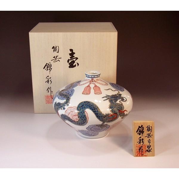 有田焼 染錦金彩花結び龍絵花瓶｜陶芸作家 藤井錦彩 作 : 有田焼