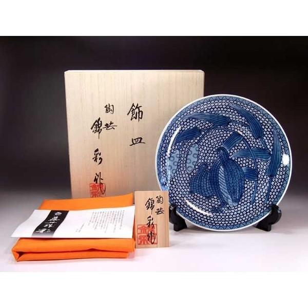 有田焼 染付鶉絵飾り皿｜陶芸作家 藤井錦彩 作 : 有田焼 藤井錦彩窯