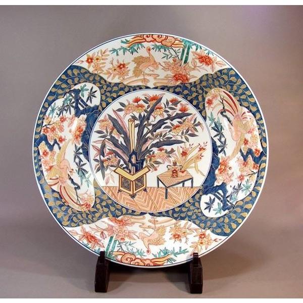 大皿　有田焼　染付　飾り皿　円形皿　直径約45cm ☆ 陶磁器 有田焼 玄島窯 青絵染付 大皿 盛皿 額皿 飾り皿 皿 12