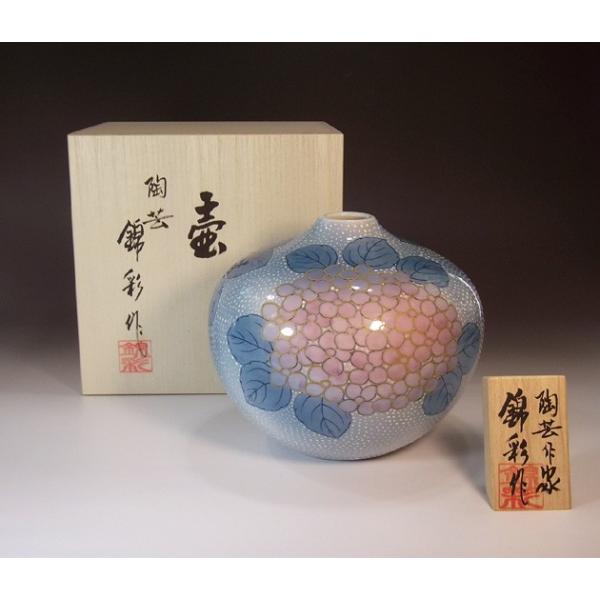 染錦金彩釉裏紅紫陽花絵花瓶｜有田焼の贈答品