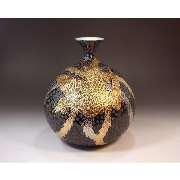 有田焼 鉄釉金彩・プラチナ彩鳳凰絵花瓶｜陶芸作家 藤井錦彩 作