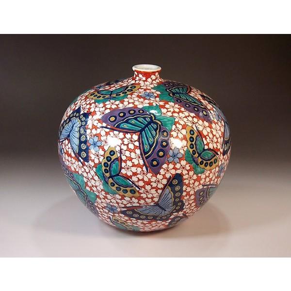 有田焼 花瓶 花器 花入 錦彩 有田焼 陶芸家 藤井錦彩作】有田焼美術品 金彩青海波花鳥絵飾り