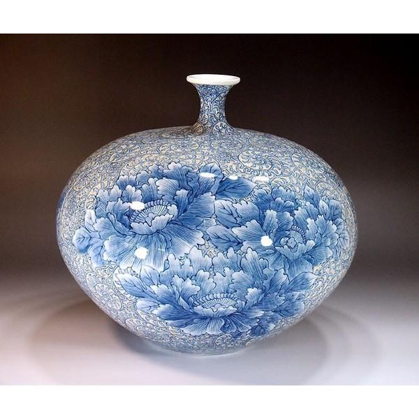 有田焼 染付金彩唐草牡丹絵花瓶｜陶芸作家 藤井錦彩 作 : 有田焼 藤井