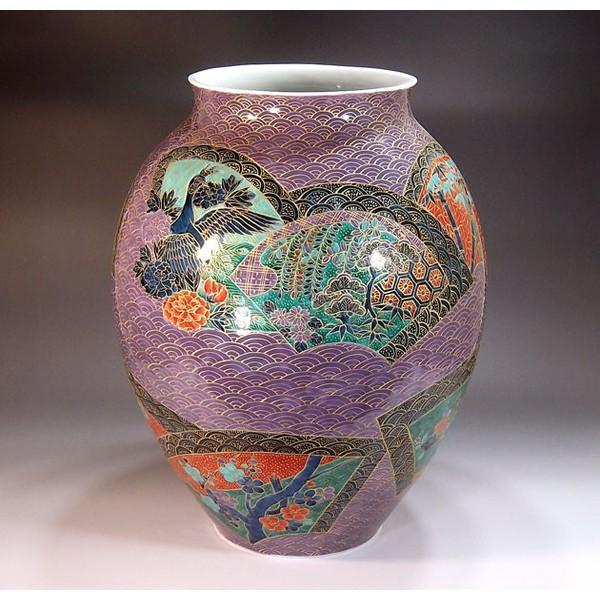 有田焼 金欄手様式青海波扇割花鳥絵花瓶｜陶芸作家 藤井錦彩 作