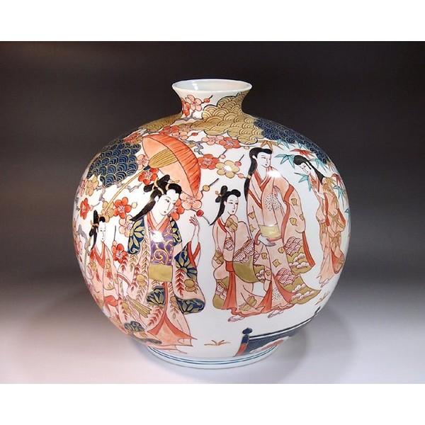伊万里焼　元禄美人絵　花瓶 大 有田焼 古伊万里様式金彩松竹梅元禄美人絵花瓶｜陶芸作家 藤井錦彩 作