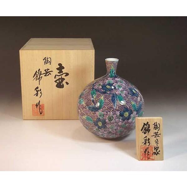 有田焼 染錦金彩青海波桜絵飾り花瓶｜陶芸作家 藤井錦彩 作 
